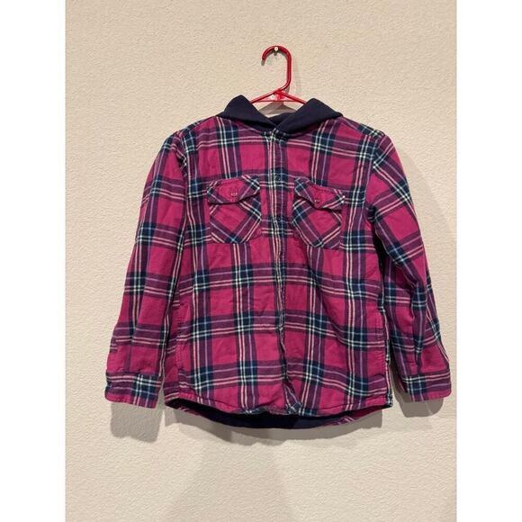 L.L.Bean Kids Plaid Fleece Lined Flannel Shirt Hooded Buttoned Size 10-12 Months - Picture 1 of 5